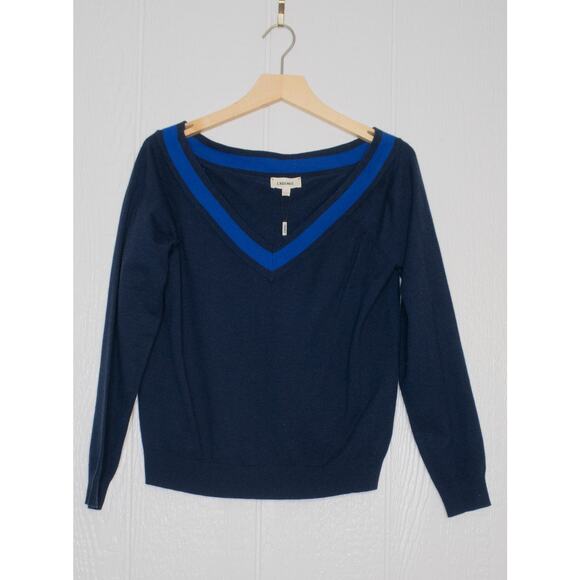 L'AGENCE 'Antoinette' V-Neck Varsity Blue Sweater LARGE NWT $295 - Picture 4 of 12